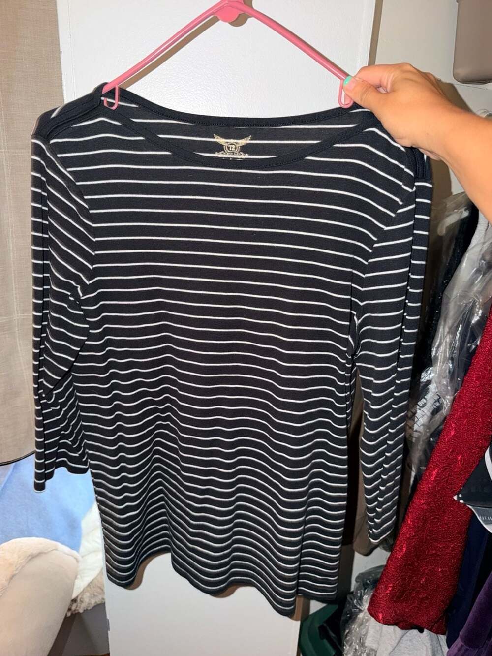 Faded Glory Striped 3/4 Sleeve Top Size XL 16-18 Black White